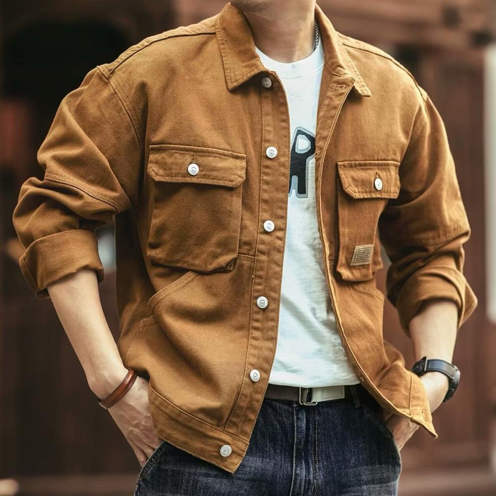 Hunting Outdoor Brands - جاكيت دنيم رجالي بتصميم أمريكي عتيق،