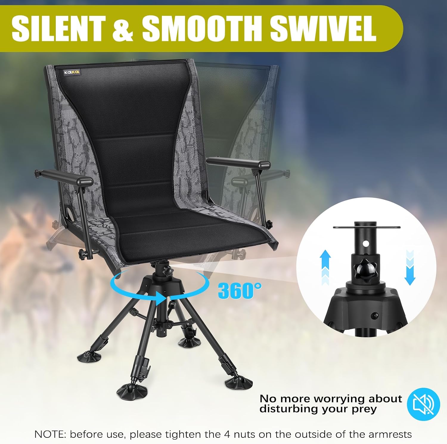 كرسي صيد دوار صامت 360 درجة، ق - مراجعة Hunting And Fishing Outdoor Chairs وسعره
